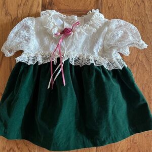 Vintage Evy Velvet Party Christmas Holiday Festive Dress Dark Green 6-9 Month